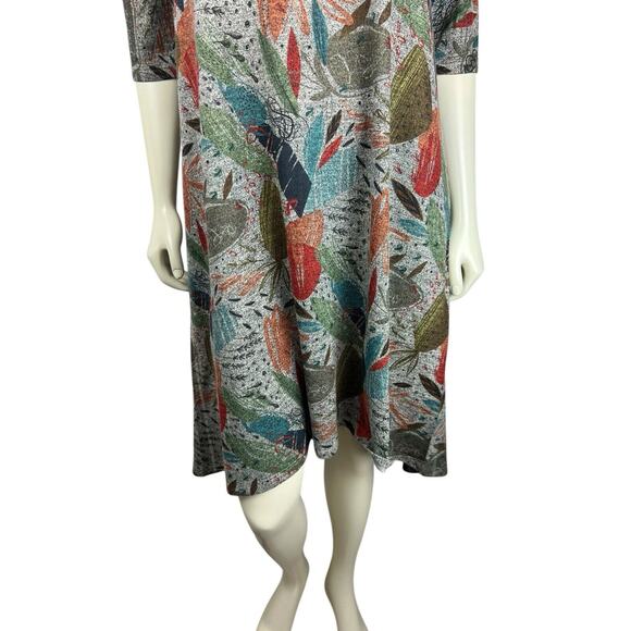 INOAH Abstract Print Half Sleeve Dress Size L Gray Swing Flare Art to Wear Large - Picture 6 of 13
